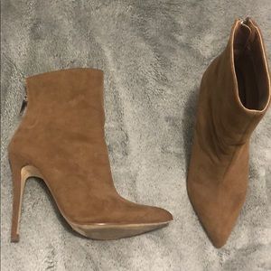 Tan booties with zipper back